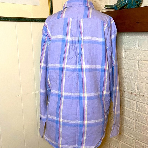 Lauren Ralph Lauren linen long sleeve shirt in lavender and pastels, size M - Picture 4 of 7